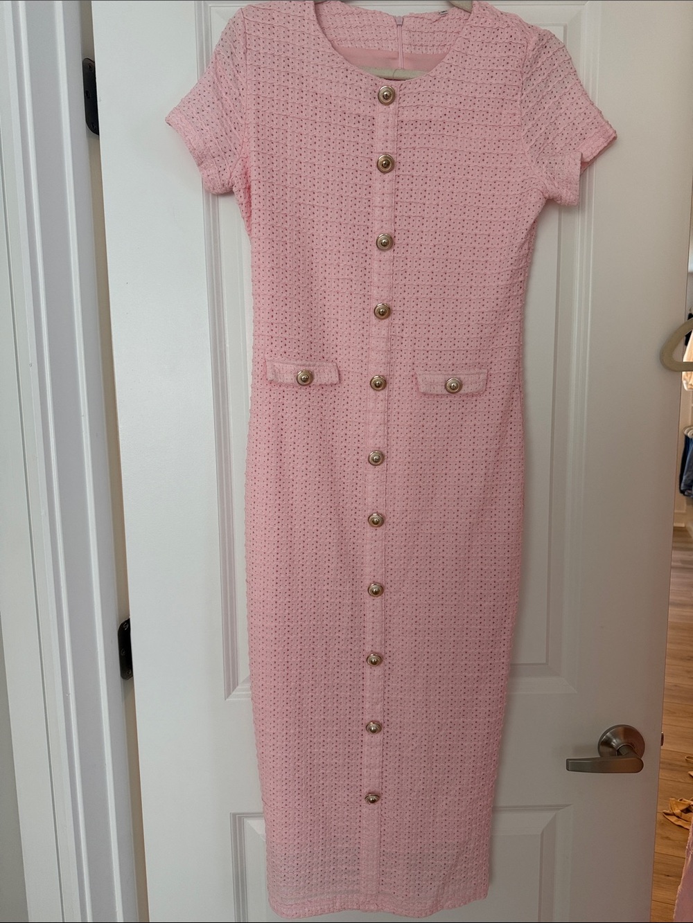Maternity Baby Pink Button-Front Textured Shift Dress